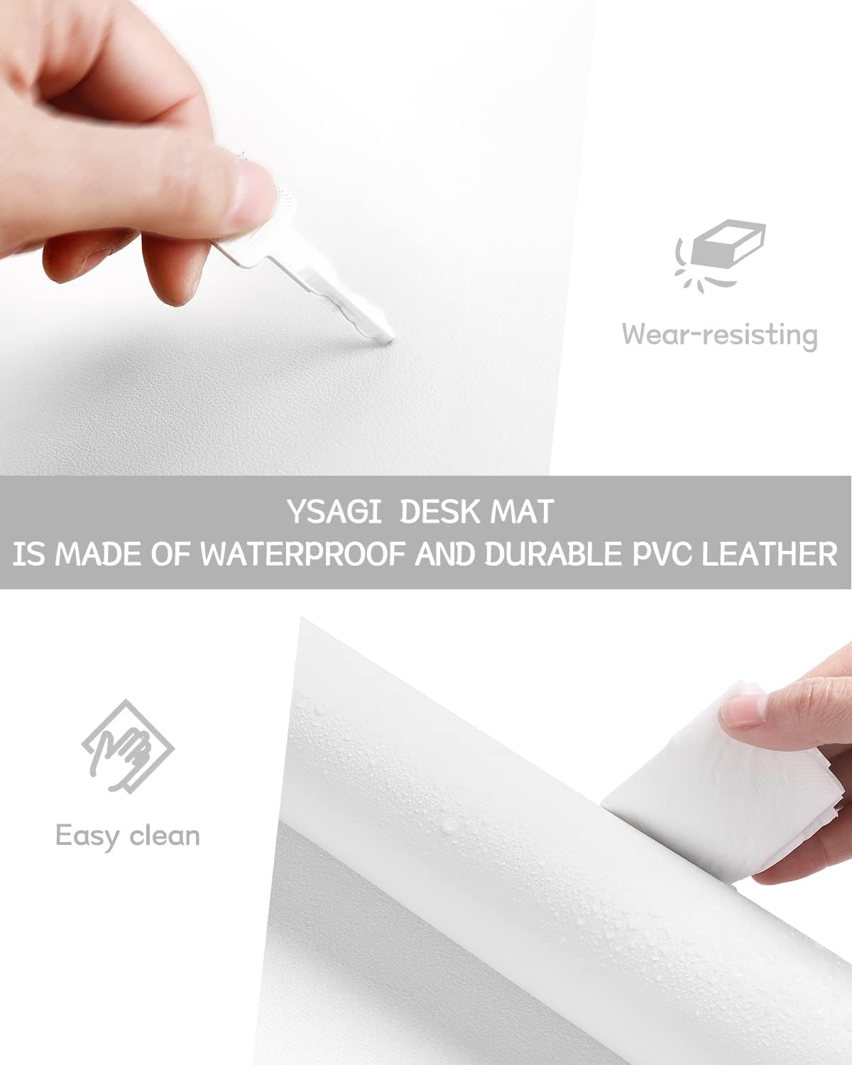YSAGi Non-Slip Leather Desk Pad, Waterproof Laptop Computer Desk Keyboard Mat, Table Protector Blotter Mat, Large Mouse Pad for Office/Work/Home/Decor(White, 31.5" x 15.7")