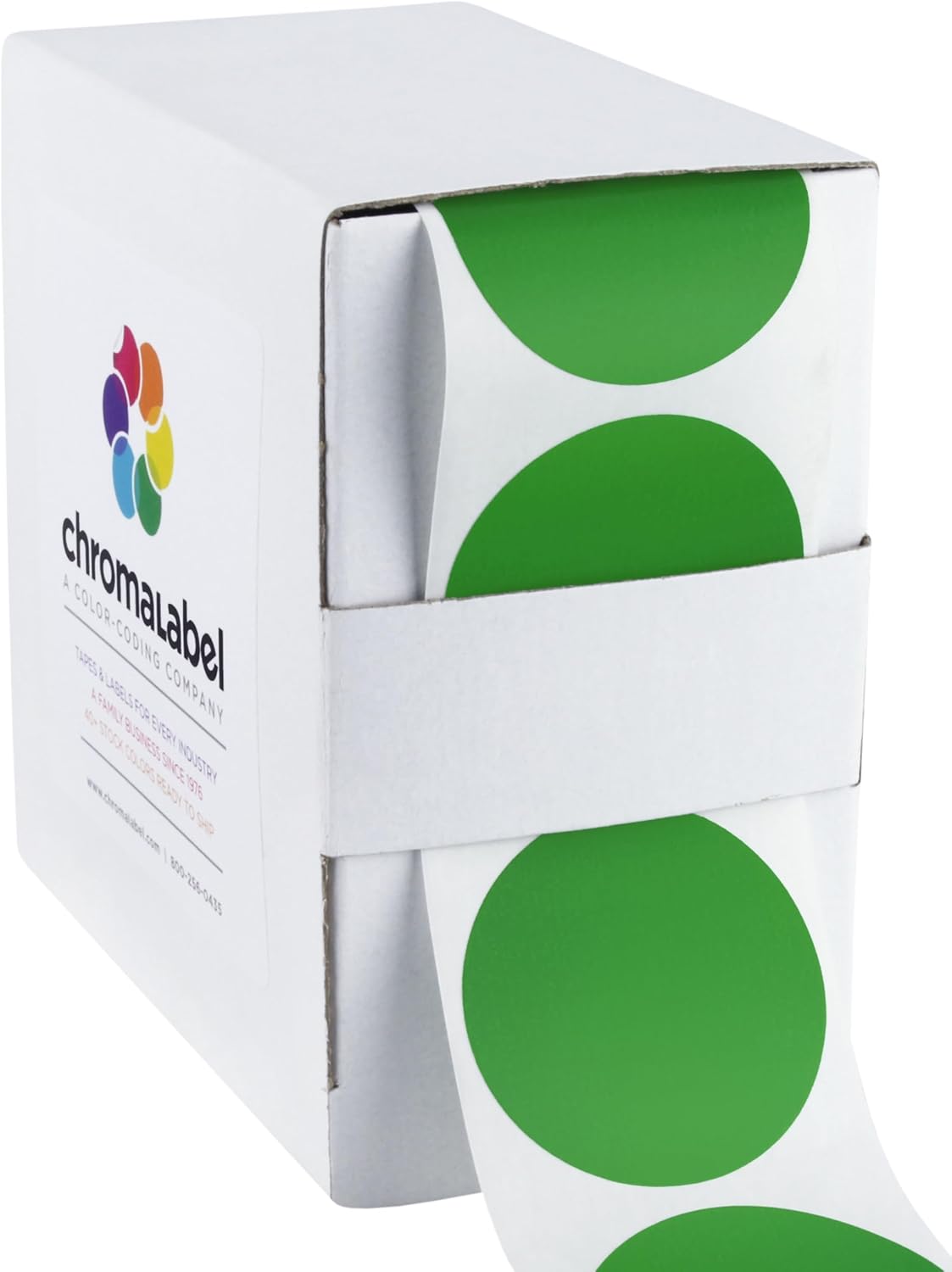 ChromaLabel 1.50 Inch Round Label Permanent Color Code Dot Stickers, 500 Labels per Dispenser Box, Green
