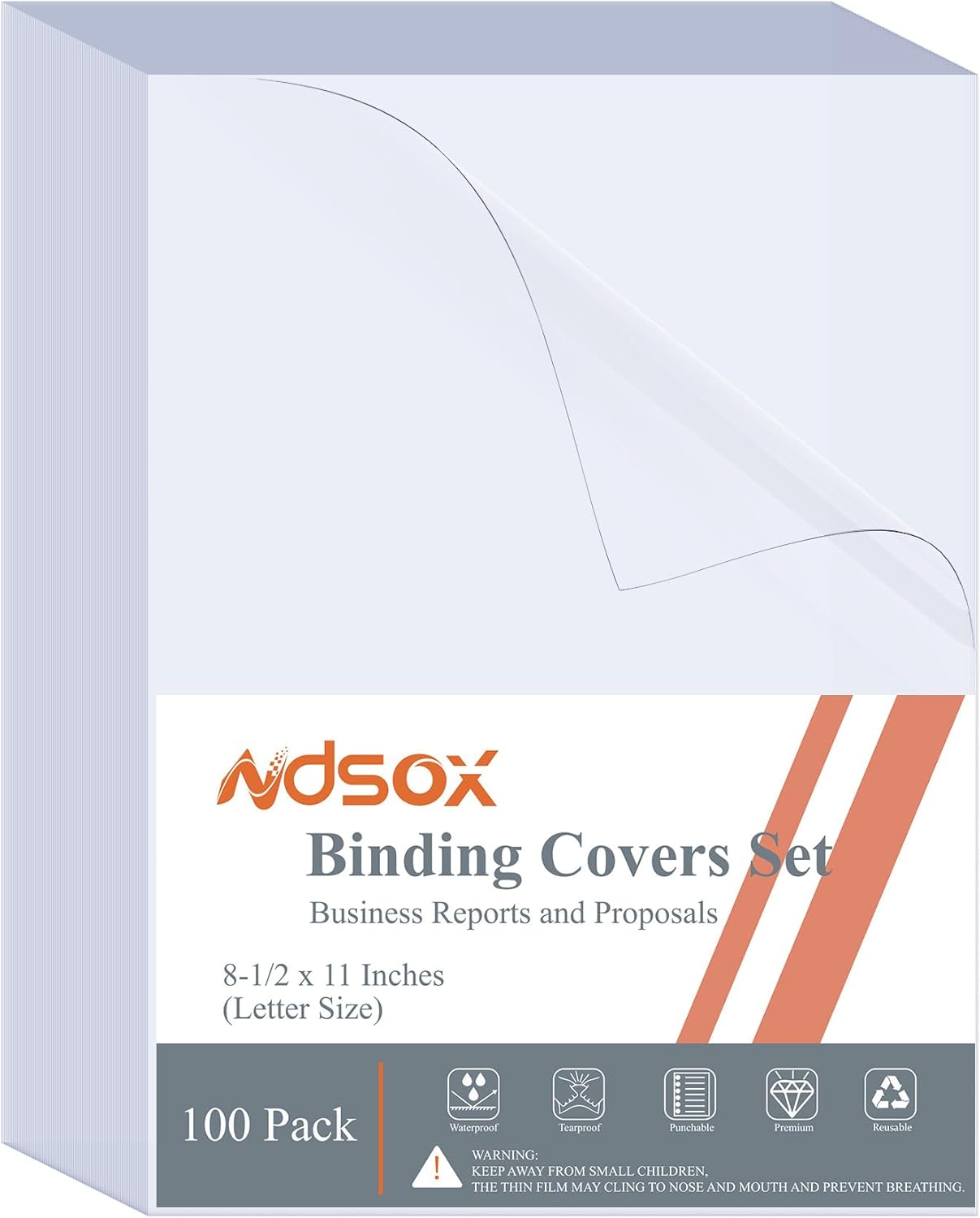 Ndsox 100 Pack Clear Binding Covers 8 Mil Polycover Report Cover Sheets 8-1/2 x 11 Inches Letter Size for Business Presentation Document Binding, Proposals, Office Supplies, Un-Punched, Square Corners