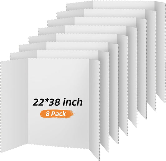 Henoyso 8 Pieces Tri Fold Poster Board Lightweight Fold Presentation Board for Science Fair Display(22 x 38 Inch,White)