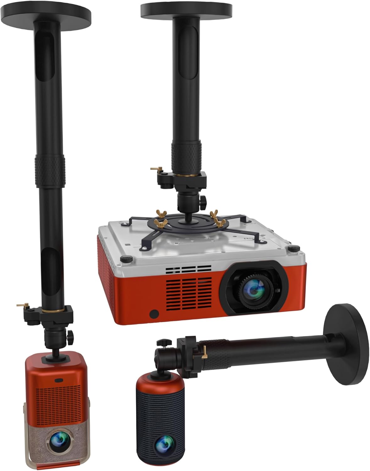 PropVue Universal Projector Mount - Adjustable Ceiling or Wall Mount for Office & Home Mini Projectors - Full Motion, Easy Installation, 360° Swivel, Extendable Length 13.8" to 21"