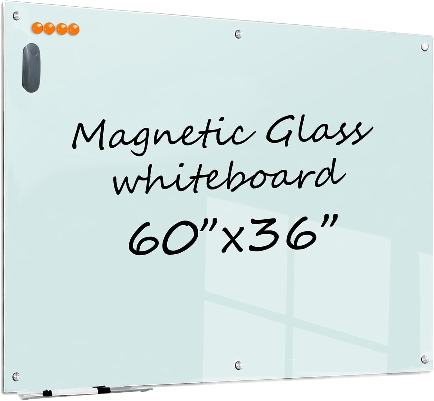 Magnetic Glass Whiteboard - 60"x36" Dry Erase White Board Frameless Glass Boards with Super Strong Magnets, Wall Mounted for Office, School and Home