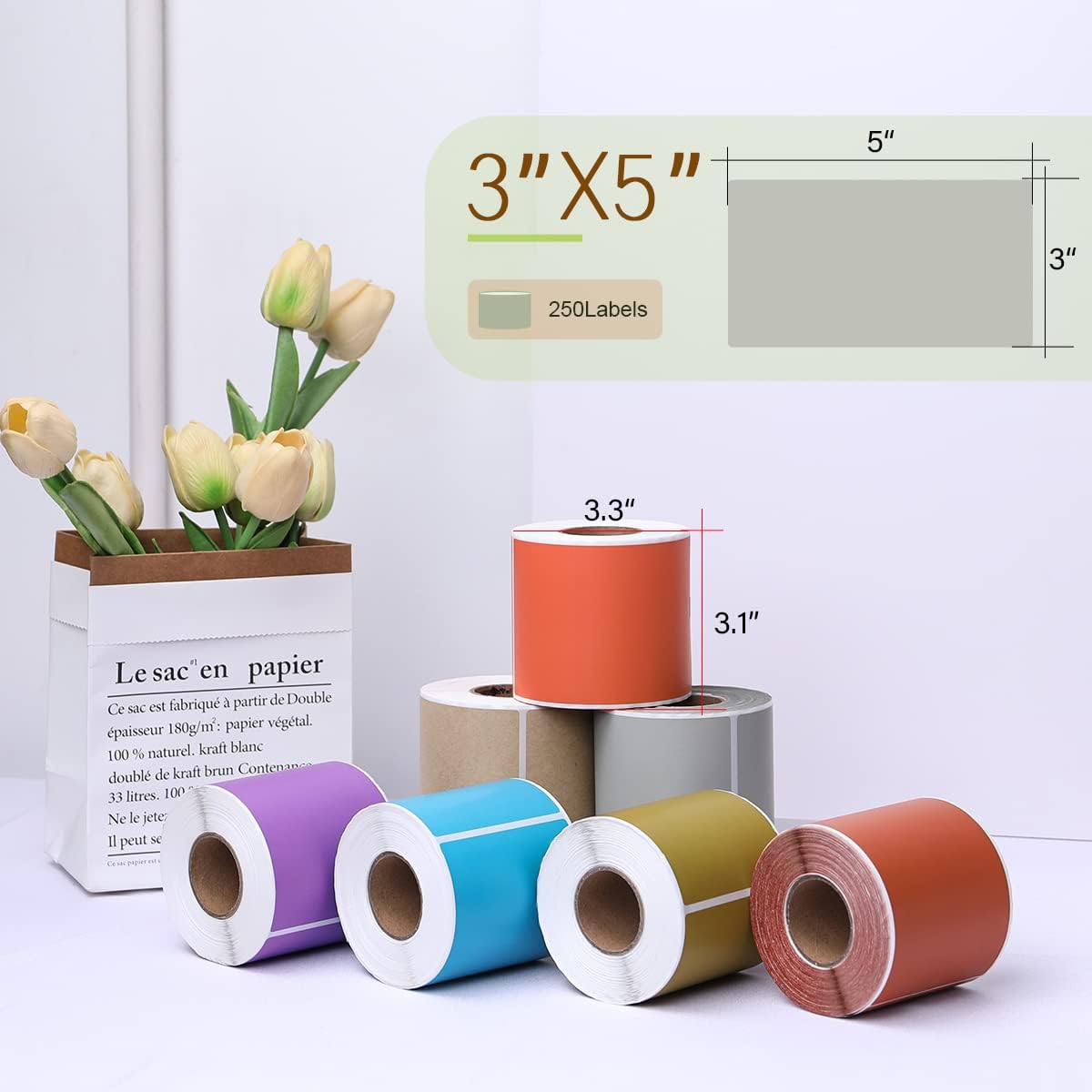 PARLAIM 3 X 5 inch Rectangle Inventory Labels Color Coding Stickers, 250PCS Permanent Sticker for Warehouse Moving Box Square Label (Gray)