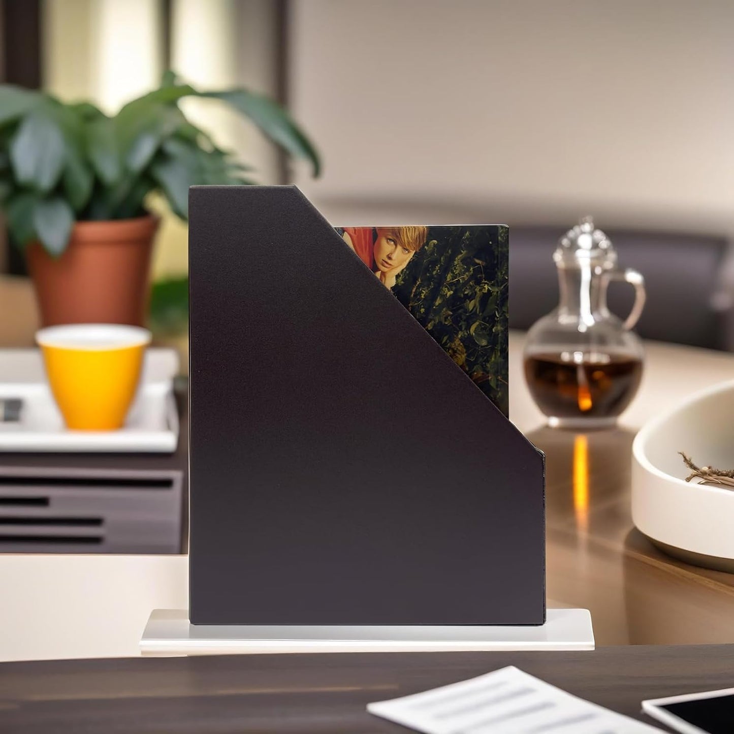 UnionBasic Magazine File Holder - Office Leatherette Desktop Document File Folder Journals Organizer Racks, Coffee