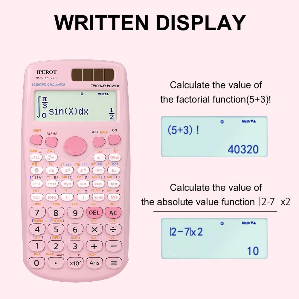 Scientific Calculators, IPEROT Pink Scientific Calculator 417 Function, Desktop Math Solar Calculators School Supplies Suitable for High School and College Students Algebra and Other Math Textbooks
