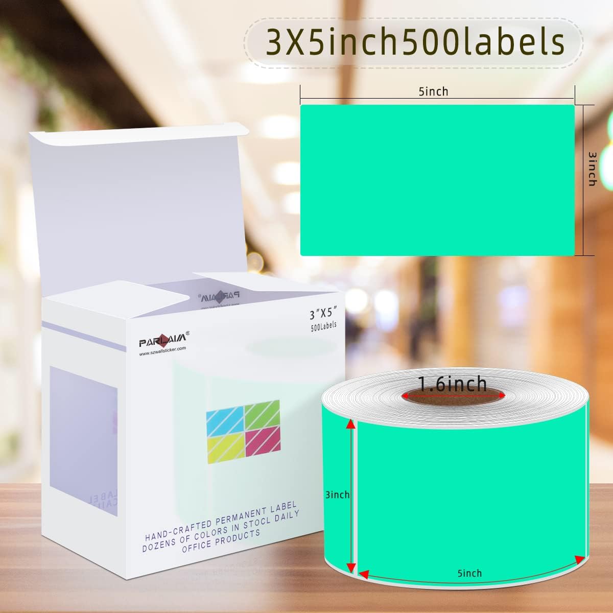 PARLAIM 5" x 3" Rectangle Color Coding Labels,500 per Inventory Labels Color Code Stickers Dispenser Box,Aqua Sticker Labels for Inventory &Family School Storage Bins Label (Aqua)