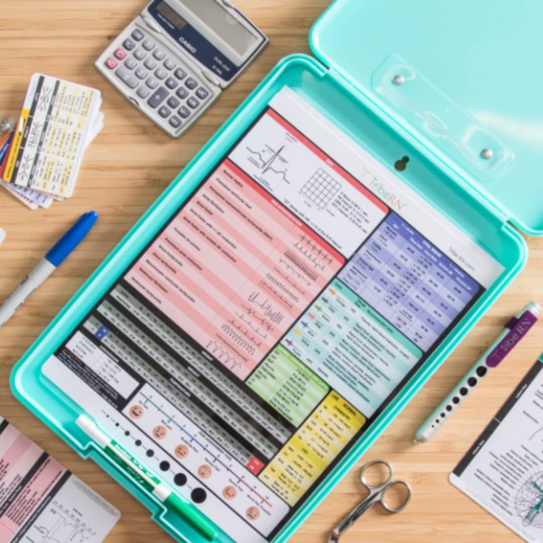 Tribe RN Nursing Clipboard with Storage - Medical Clipboard Nursing Essentials for Nurses and Nursing Students School Supplies with Quick Access Reference Guide (Pink)