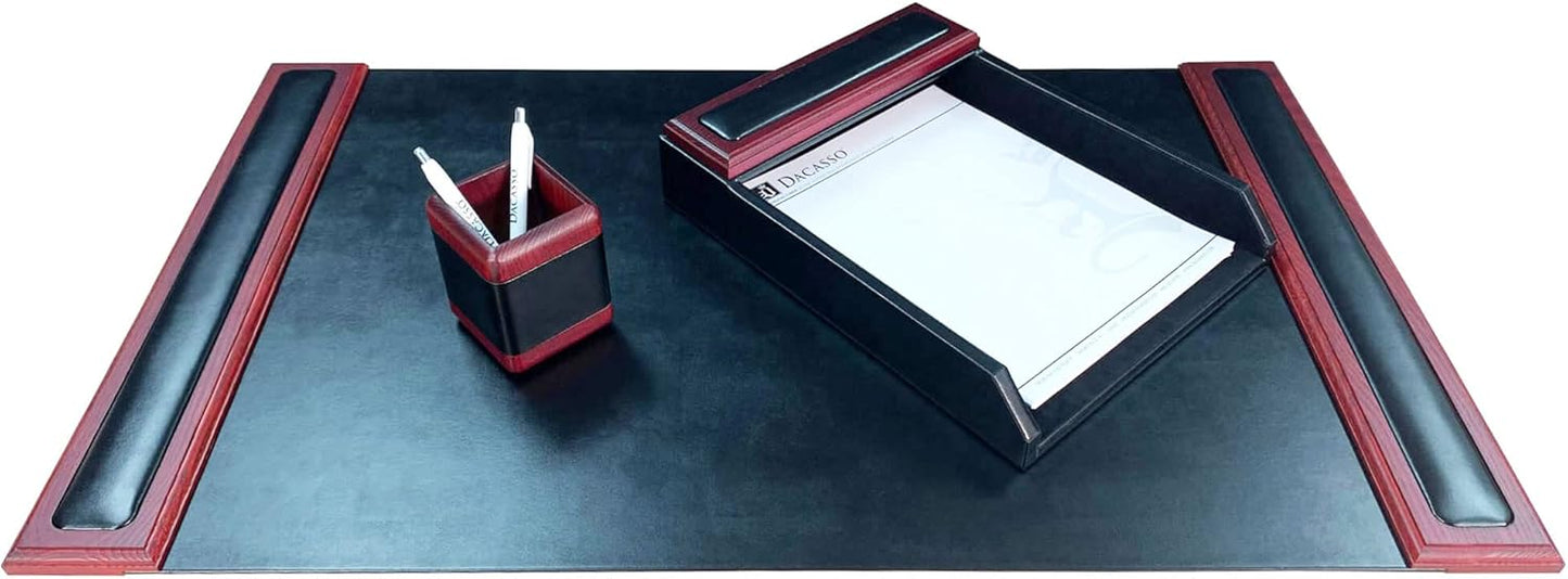 Dacasso Rosewood and Leather Desk Set, 3-Piece (D8037)