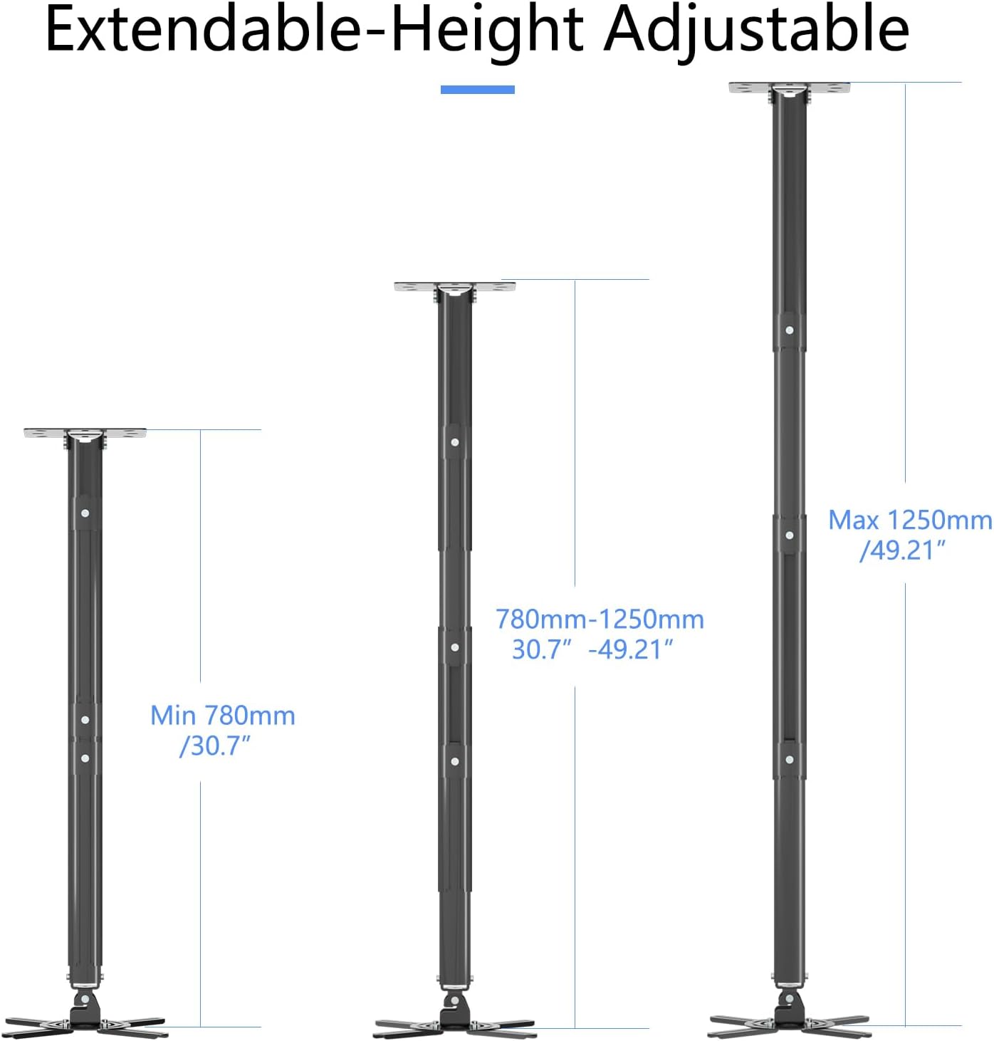 suptek Projector Ceiling Mount Bracket Fits Flat or Sloped Ceiling Height Adjustable with Extendable Length 30.7-49.21inch,for LCD/DLP Projectors,Black (PR05LB)