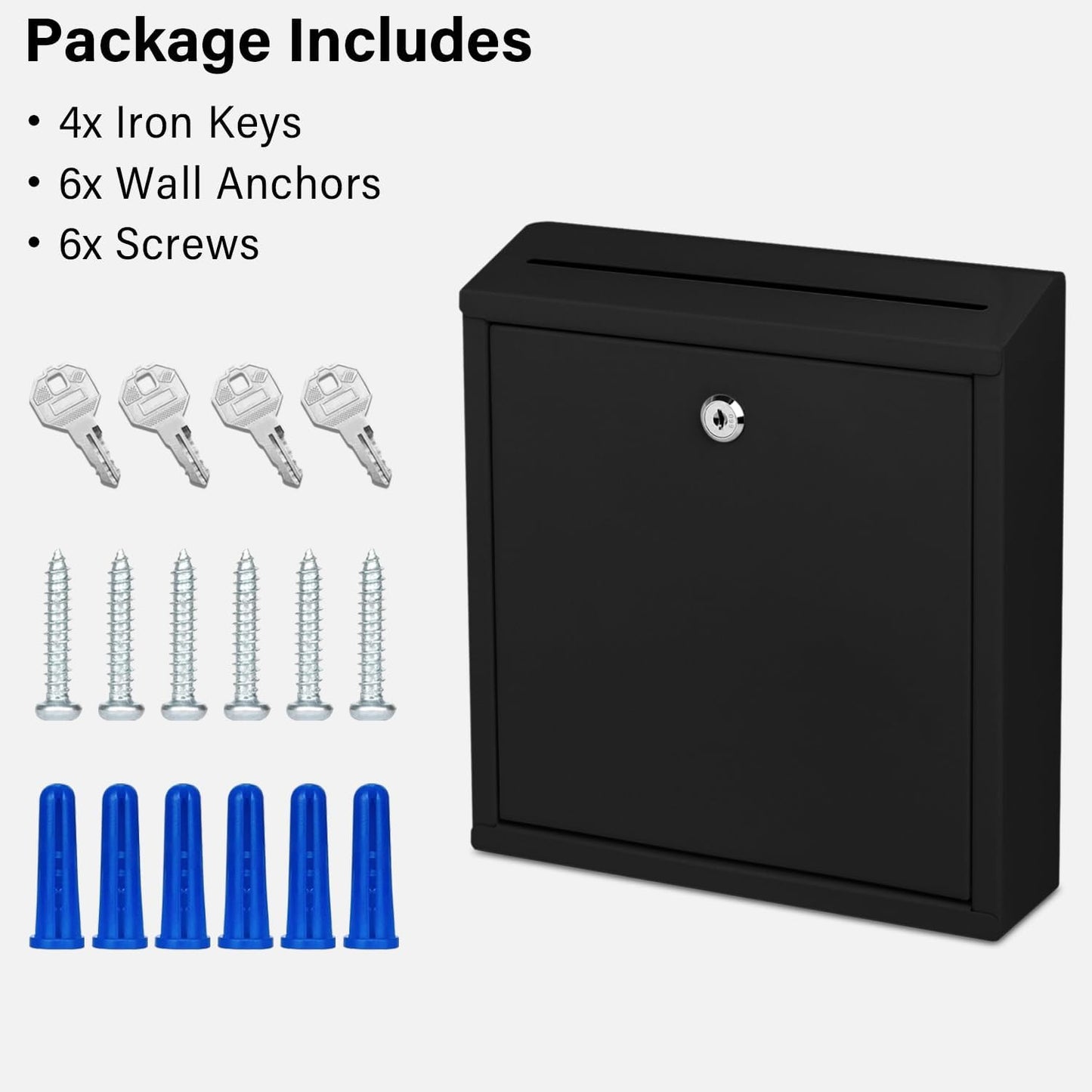 Suggestion Box with Lock and Slot, Wall Mounted Metal Drop Box with 4 Keys, Secure Locking Box for Cash and Ballots, Office Mailbox, 10.4 x 2.9 x 11 Inch, Black