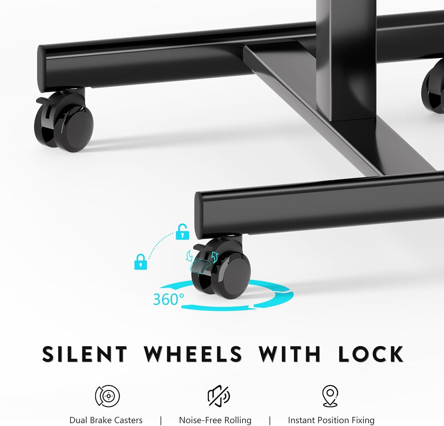 BONTEC Mobile Standing Desk Adjustable Height, Rolling Laptop Cart with Hook, Portable Workstation with Pneumatic Lift, Ergonomic Table with Wheels, Compact Home Office Desk, Black, 25.6" x 18.9"