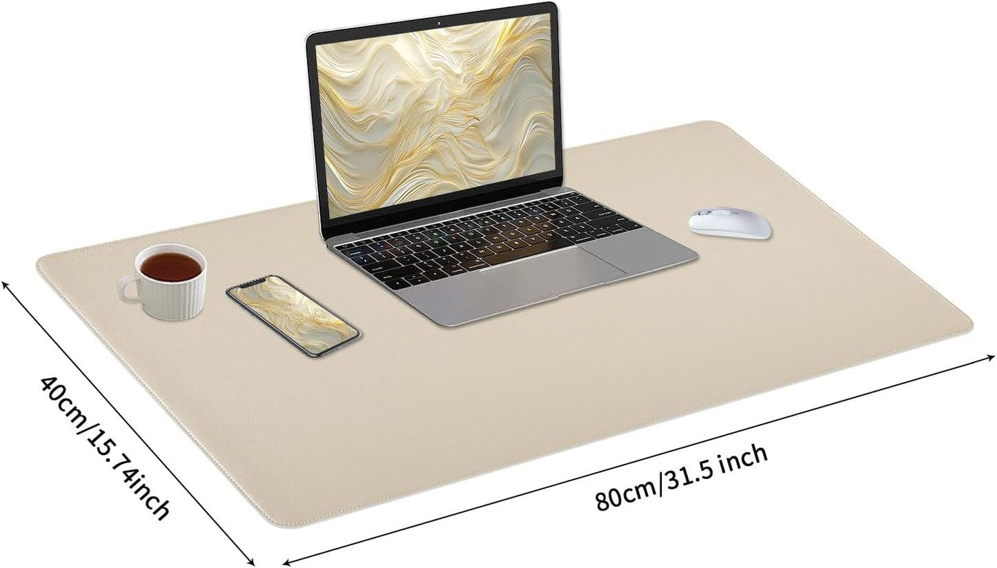 Beige Desk Mat with Stitched Edges, 31.5"×15.7" Keyboard Pad, Non-Slip Desk Protector Mat, Leather Desk Blotter, Waterproof Desk Pad for Office Home Decor