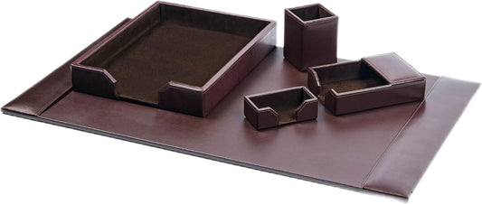 DACASSO Bonded Leather Desk Set - Luxury Leather Desk Pad & Organization Essentials - Executive Office Decor - Dark Brown, 5 Piece