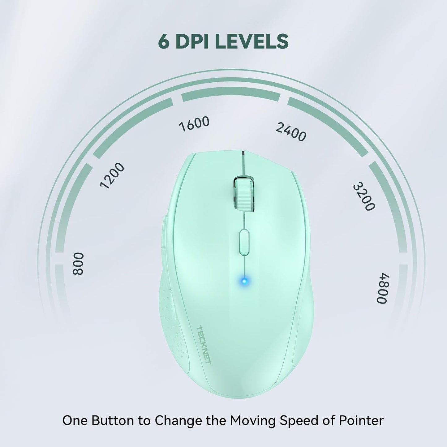 TECKNET Bluetooth Mouse, 4800 DPI Wireless Mouse, 2-Year Battery 6 Adjustable DPI, 6 Buttons Compatible with Laptop/Windows/Computer - Green