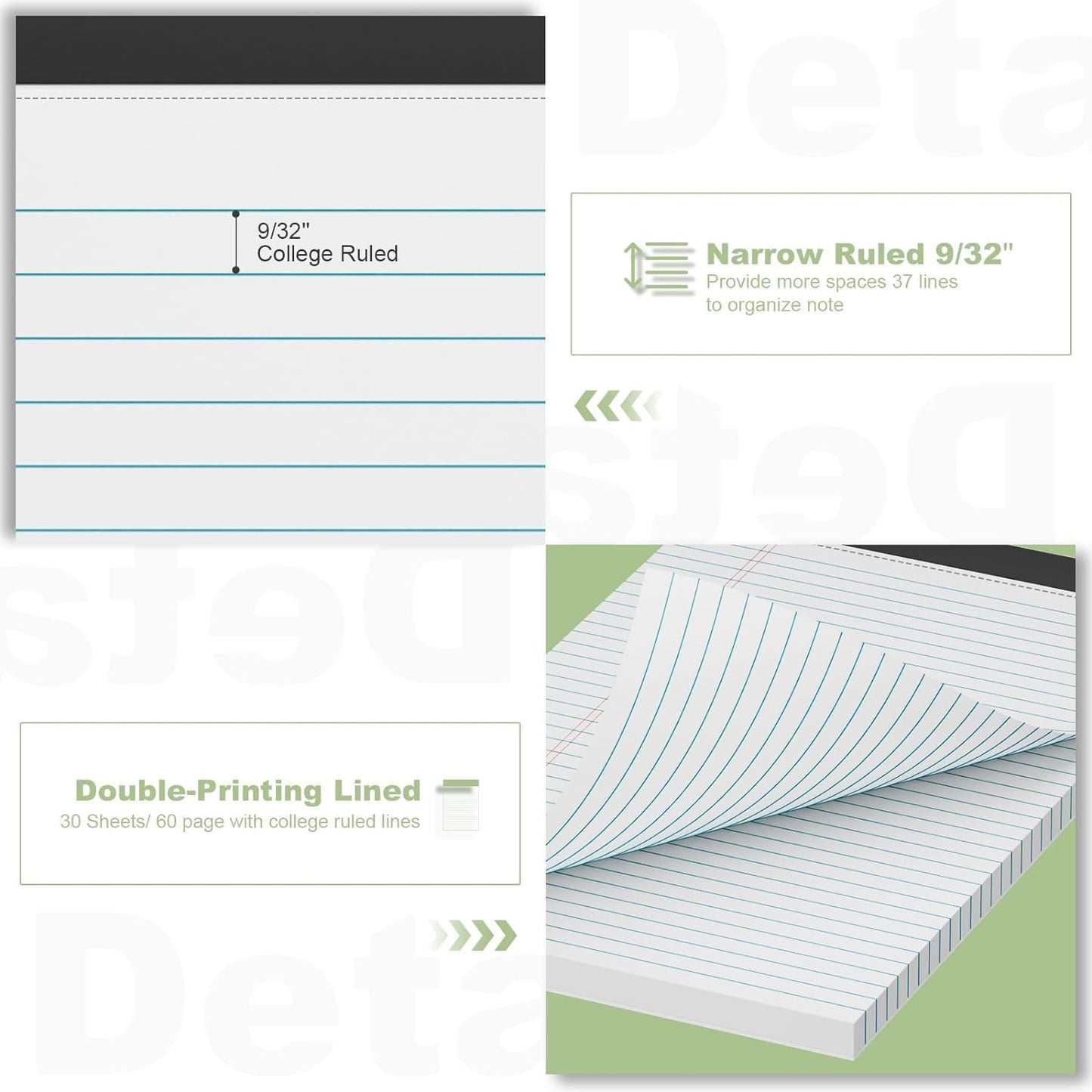 Note Pads 8.5 x 11.75 Writing Pads, 10 Pack, Double-Side Printed Lined Paper Pads Narrow Ruled White Legal Pads, 8.5x11.75 Line Note Pads, 30 Sheets Per Note Pad, Legal Notepads for Work/School/Office