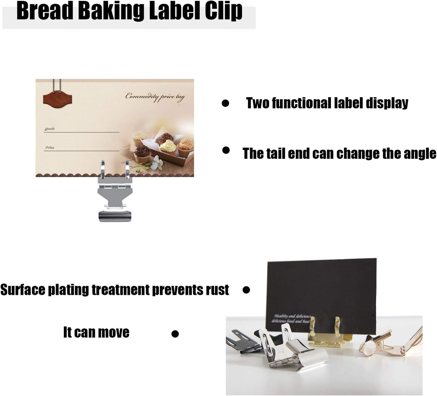 Metal POP Clip Sign Stand Holder, Bread Store Price Tag Card Holder, Advertising Display Clip Holder (Silver, 30Pack)