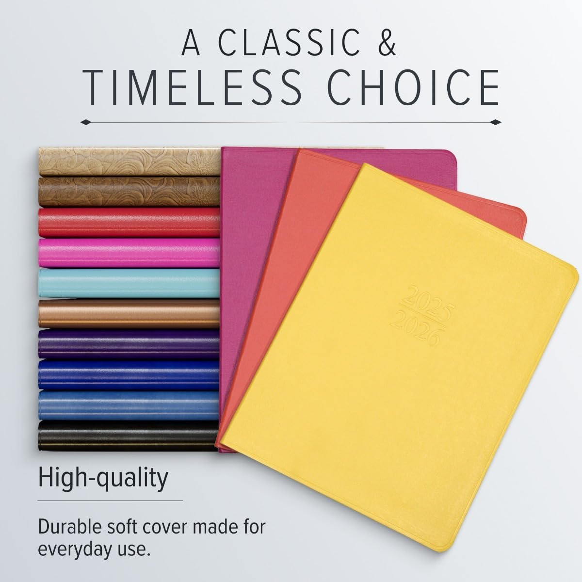 Gallery Leather Academic Planner 2025-2026, Teacher and Student Weekly Monthly Planner, Elegantly Bound Calendar with Gold-Gilded Page Edges, 18 Months - Caribbean Fuchsia - 9x7"