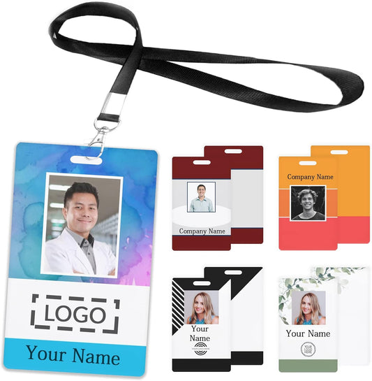 Custom Id Badge, Personalized Employee Photo Identification Card with Lanyard, Durable ID Card for Office Worker Doctor Nurse Student-Vertical-Template5