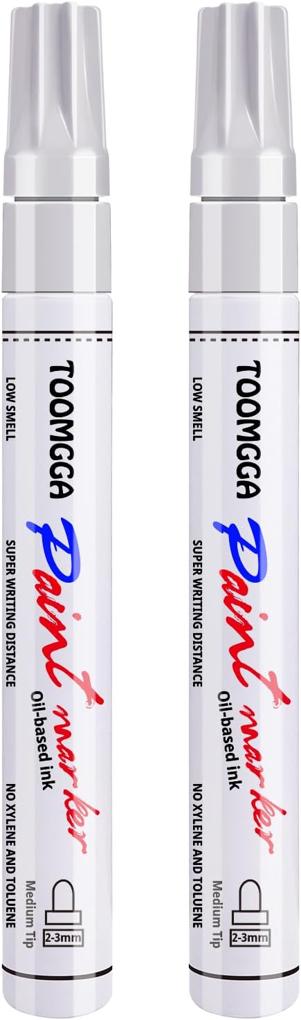 White Paint Pens Permanent Paint Markers - 2 Pack Oil Based Marking Pens, Medium Point, Quick Drying and Waterproof Pens for Rock Painting Car Tyre Metal, Plastic, Canvas, Wood, Glass