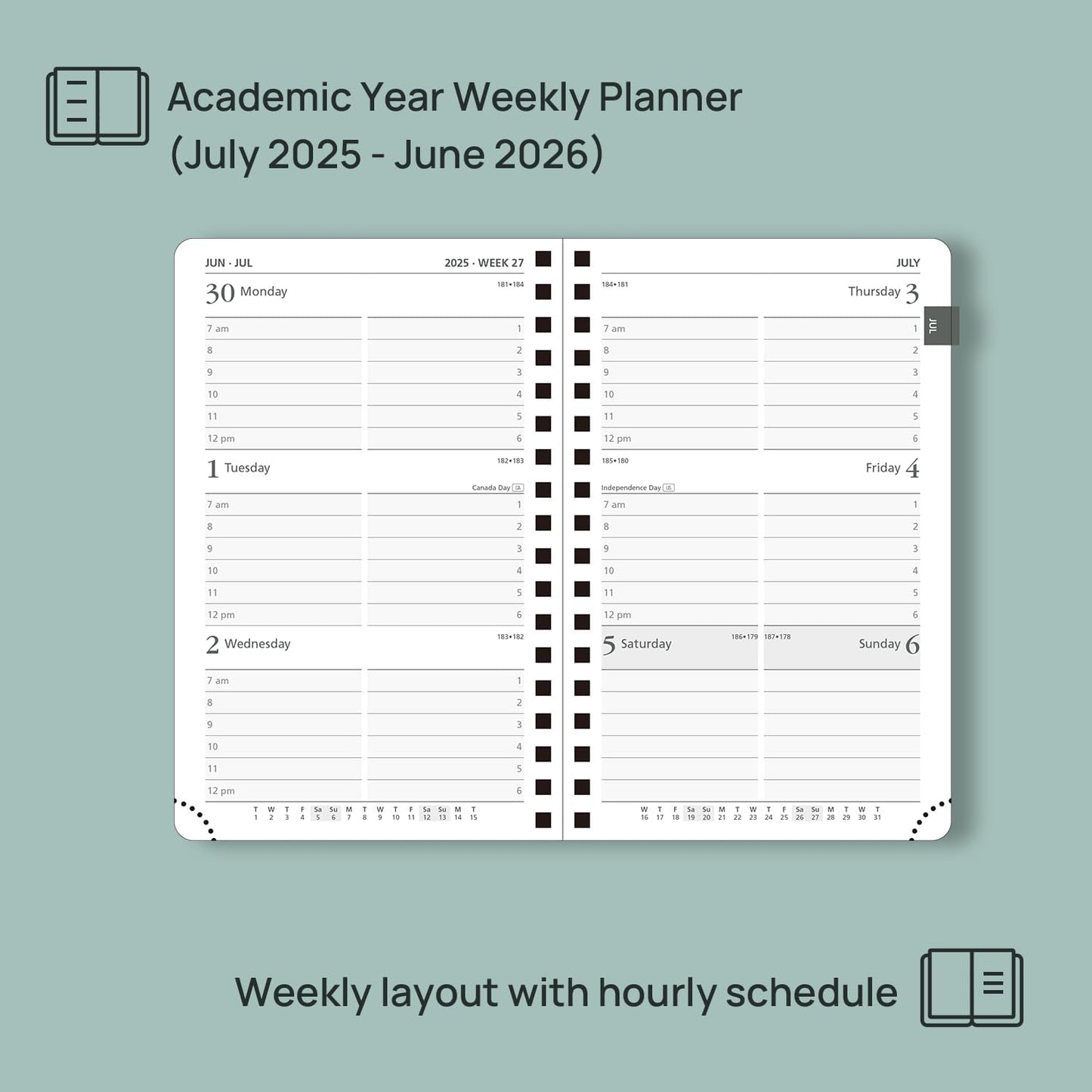 POPRUN Pocket Planner 2025-2026 (Spiral Hardcover - 4''x 6.25''), Daily Weekly and Monthly (July 2025 - June 2026) with Hourly Time Slots, for Purse, 100 GSM - Orange