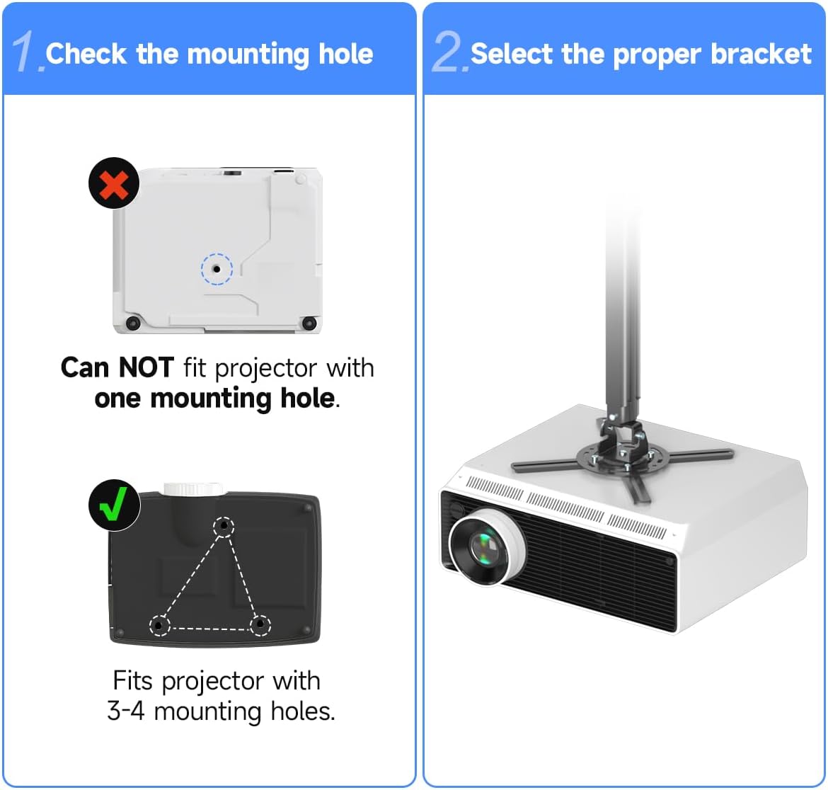 suptek Projector Ceiling Mount Bracket Fits Flat or Sloped Ceiling Height Adjustable with Extendable Length 30.7-49.21inch,for LCD/DLP Projectors,Black (PR05LB)