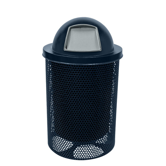 RDT-P-DBL Heavy Duty Round Trash Receptacle with Dome Top, Liner Included, 32 Gallon, Dark Blue, Made in America
