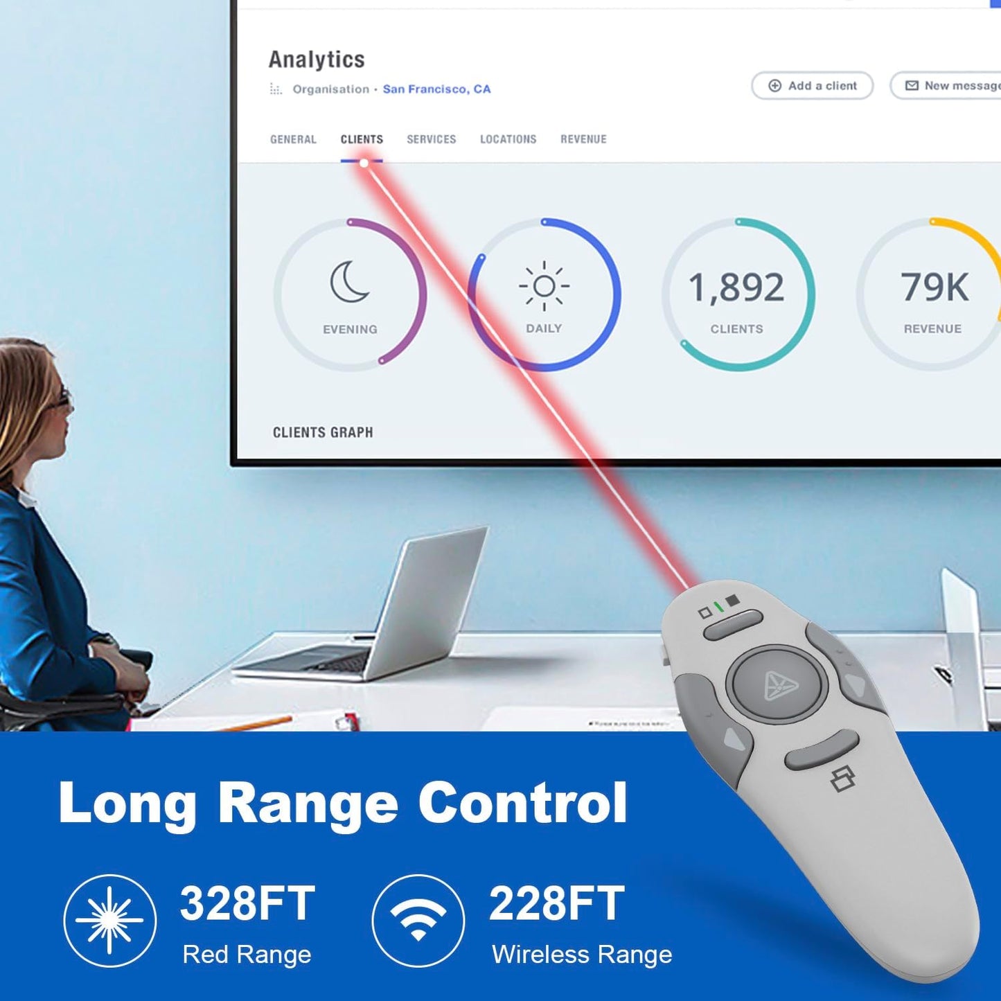 QUI Presentation Clicker Wireless Presenter Remote Clicker for PowerPoint Presentation Remote, PowerPoint Slide Advancer for Mac/Windows/Linux, Google Slide/PPT/Keynote, Type-c, Silver