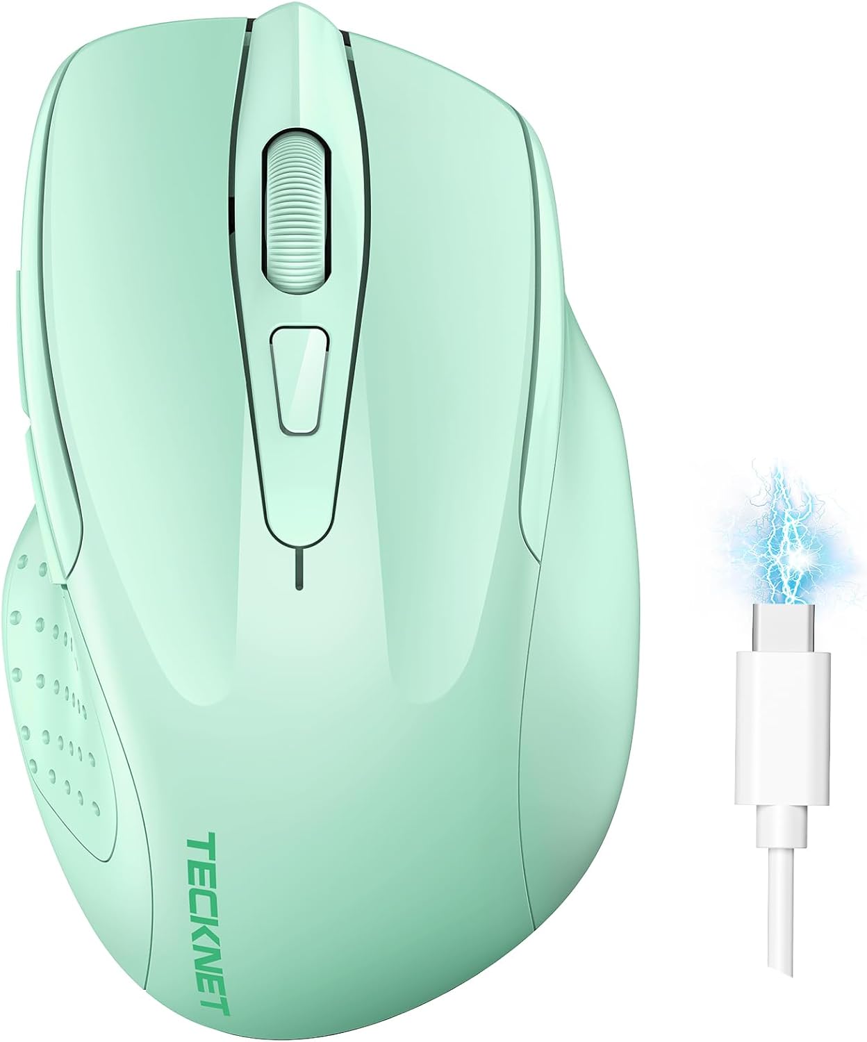 TECKNET Wireless Mouse (BT5.0/3.0 & 2.4G) Rechargeable 4800 DPI Silent USB A & Bluetooth Mouse 6 Buttons, Wide Compatibility - Green