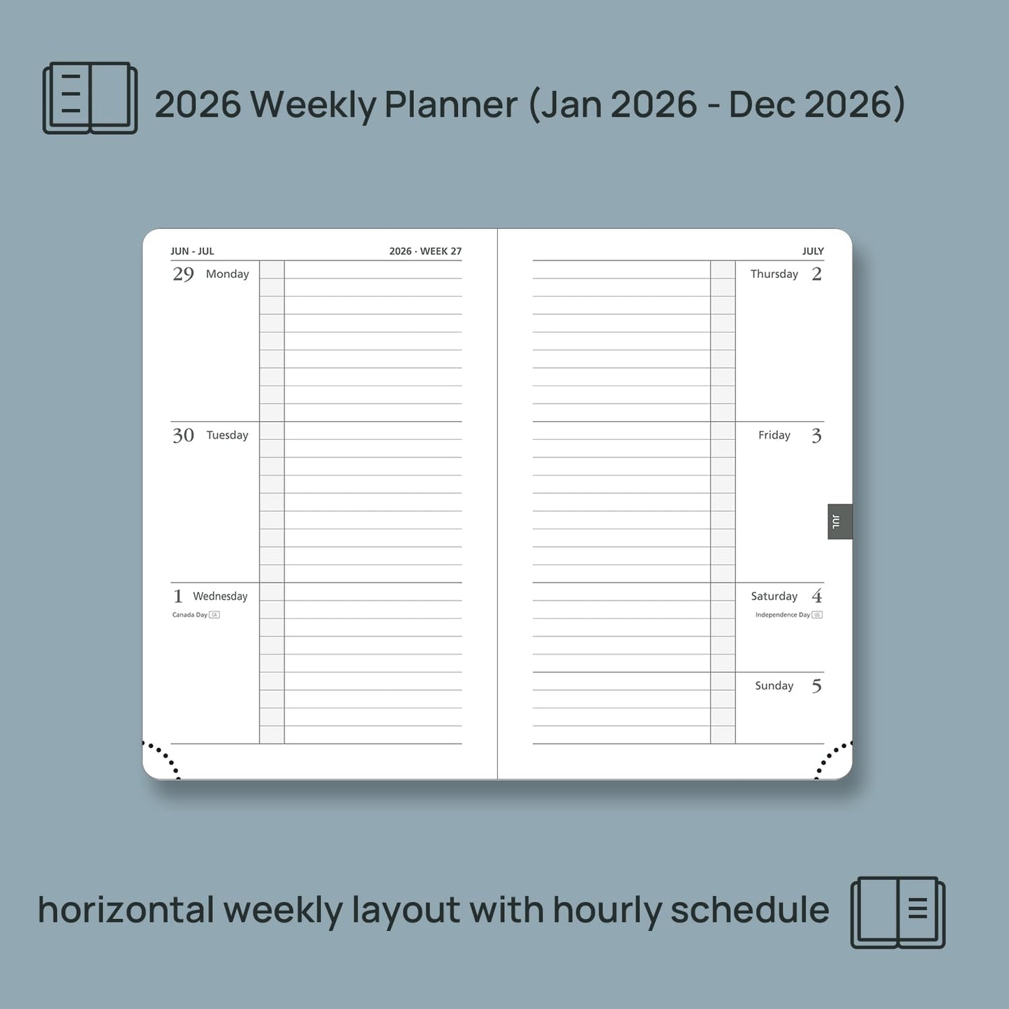 POPRUN Weekly Planner 2026 Calendar (Pocket 4'' x 6.25'') 12 Months Notebook with Horizontal Layout, Leather Hardcover, Inner Pocket, 100GSM Thick Paper, Pen Holder - Aquamarine