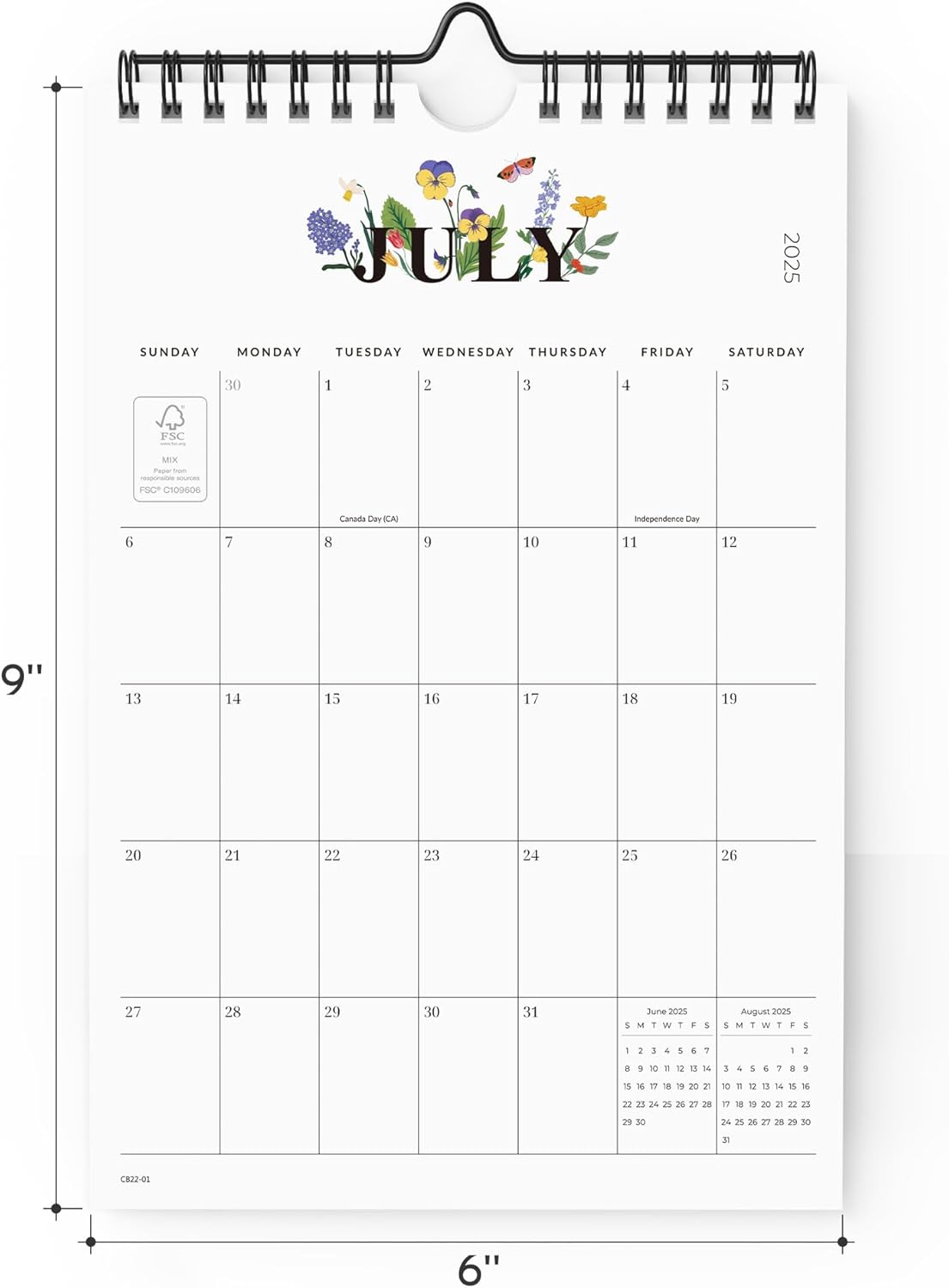 Cabbrix Mini Calendar 2025-2026 Wall Calendar, 18 Months Calendar Runs from July 2025 to December 2026, Small Vertical 6 x 9 Inch Monthly Planner for School Office Home Organizing