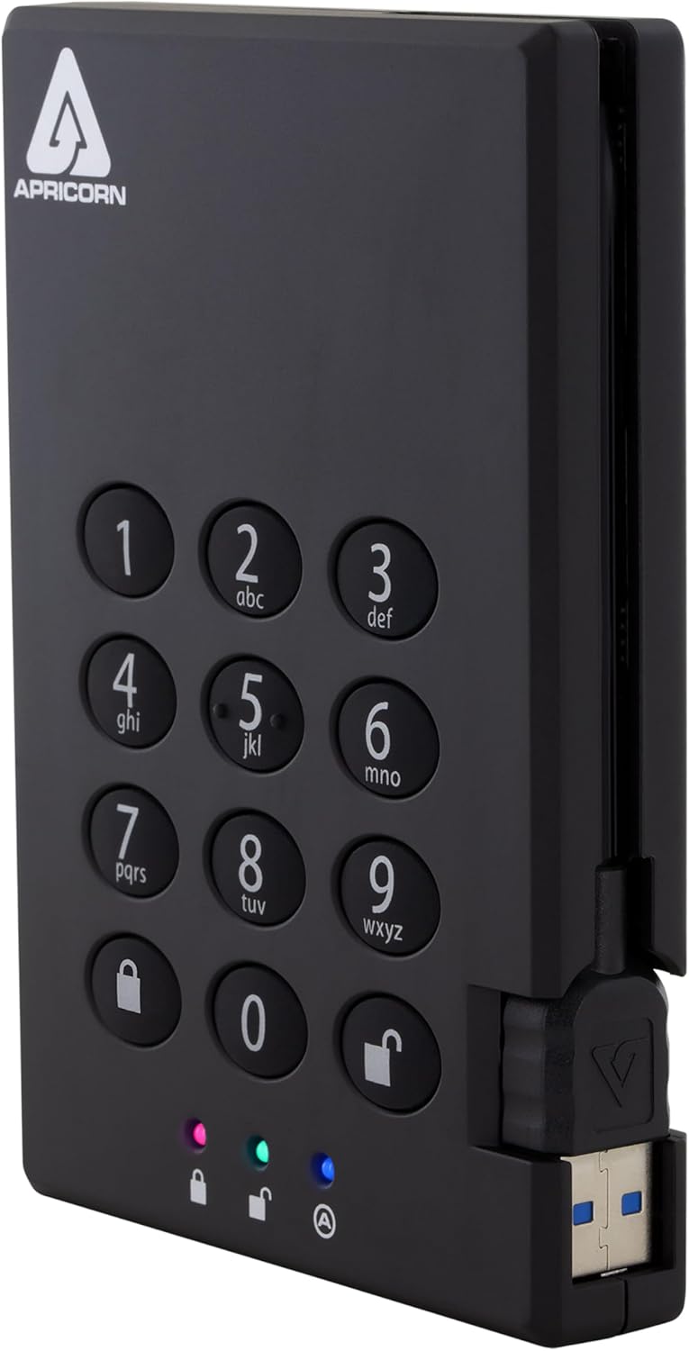 Apricorn Aegis Padlock 3.0 1TB USB 3.0 External Hard Drive, Black