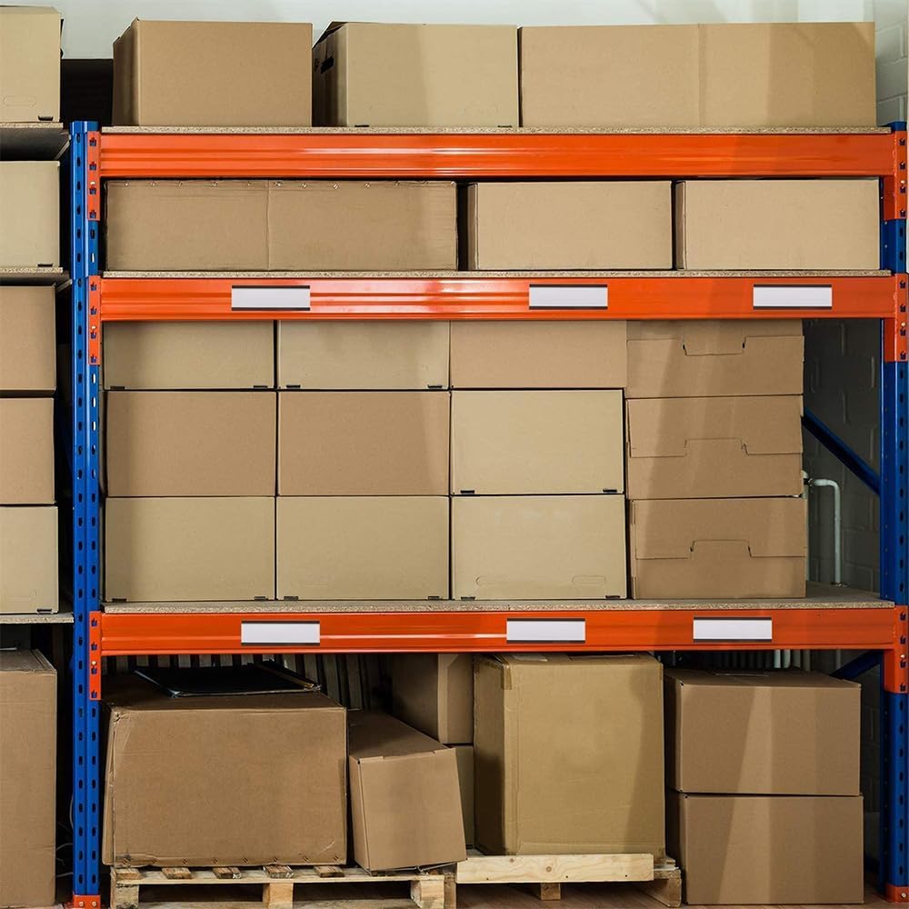 40 Pack C-Channel Magnetic Label Holders (2″ x 4″) with Paper Inserts & Clear Covers – Durable Magnetic Shelf & File Cabinet Labels for Metal Surfaces