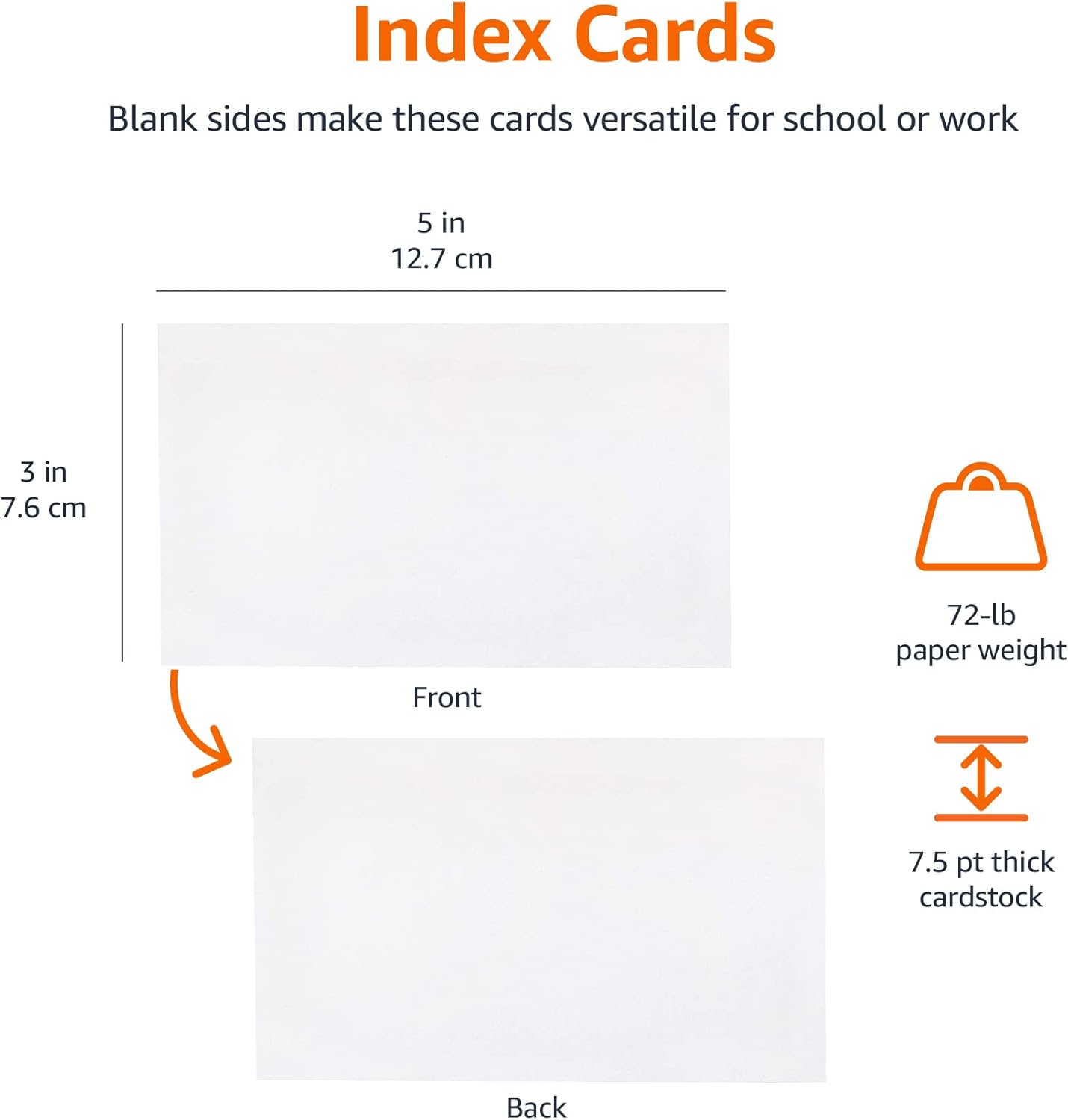 Amazon Basics Blank Index Cards, 1000 Count, 10 Pack of 100, White, 3" x 5"