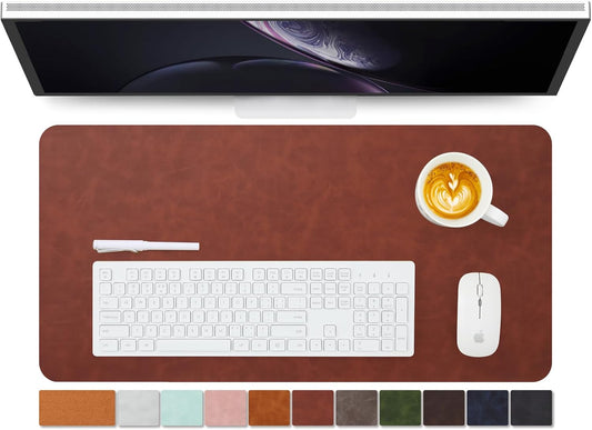 Distressed Leather Desk Mat - Non-Slip PU Desk Pad for Office and Home - Desk Organization and Accessories - Ideal for Large Mouse Pad and Desk Mats on Top of Desks(Mahogany,27.6"x 13.8")