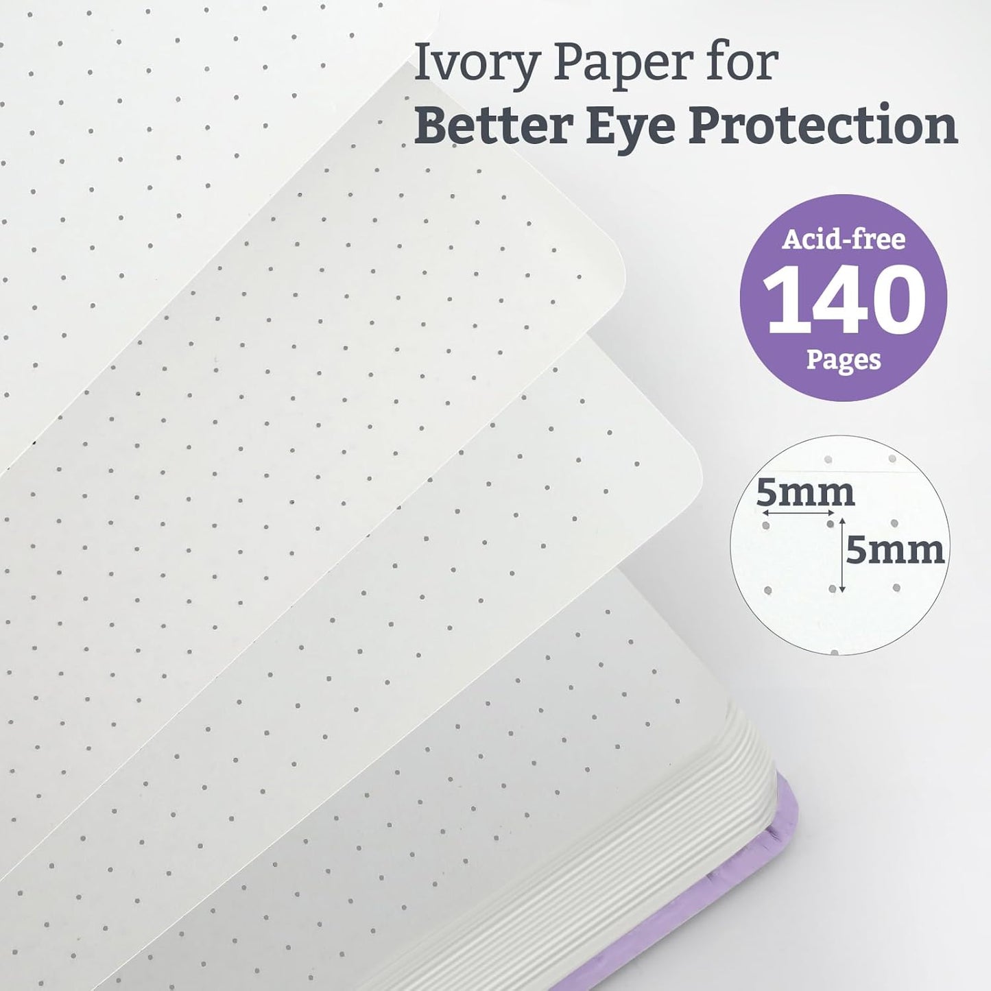 Bullet Dotted Hardcover Journal Notebook, A5 140 Pages 120Gsm Thick Paper for School,Note Taking,Work,Diary，5.7''*8.3'',Lavender