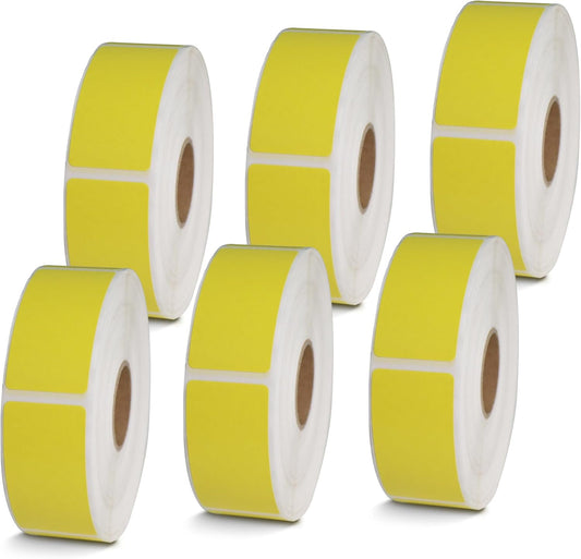 BETCKEY - 1" x 2" Barcode & Address Labels Compatible with Zebra & Rollo Label Printer,Premium Adhesive & Perforated [Yellow, 6 Rolls, 4500 Labels]