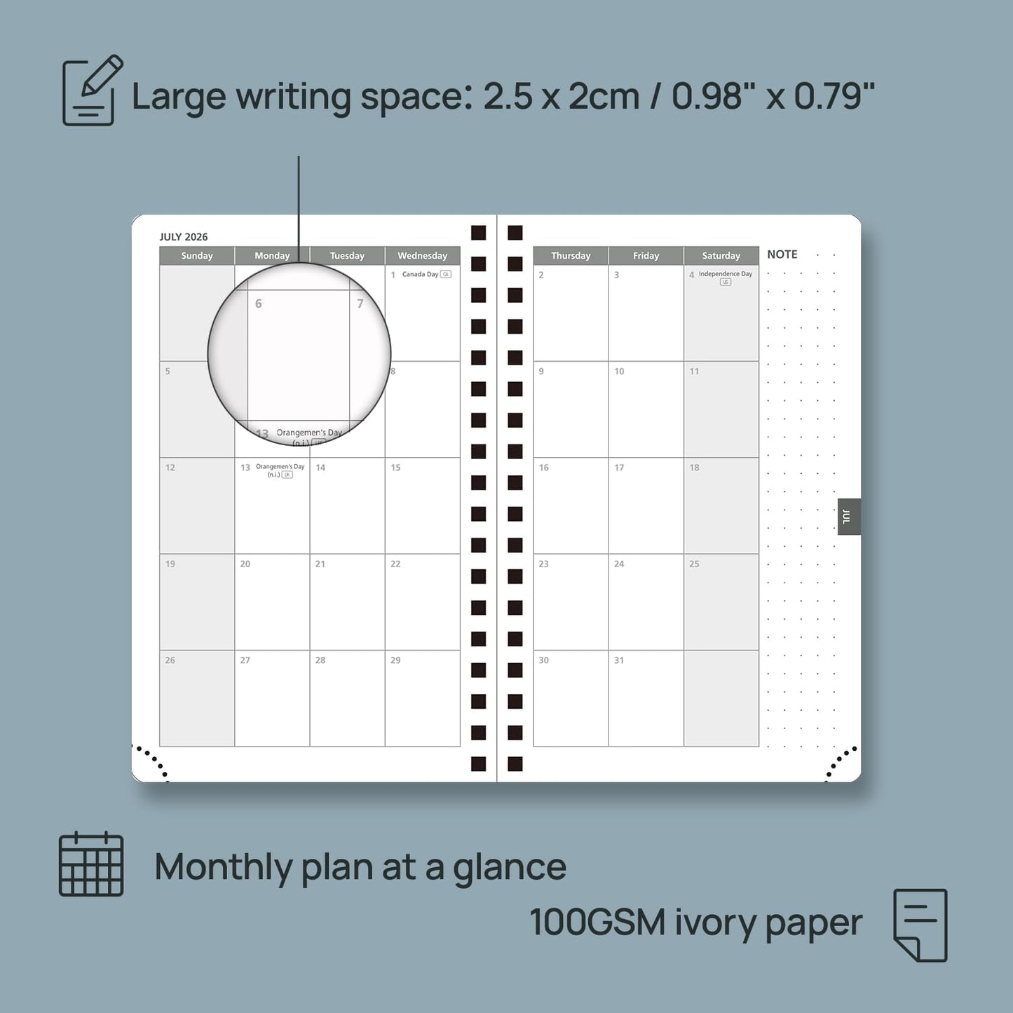 POPRUN 2026 Planner Weekly Notebook (Jan-Dec), Small Size 4''x 6.25'' - 2026 Pocket Calendar for Purse with Spiral Soft Cover, Plastic Ruler, Inner Pocket, 100 GSM - Petrol
