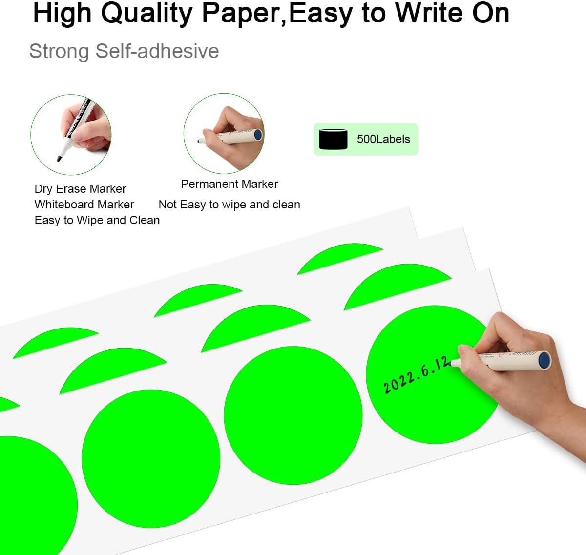 PARLAIM 3 Inch Color Coding Dot Stickers, 500 per Dispenser Box Color Coded Circle Label, Fluorescent Green Inventory Large Stickers