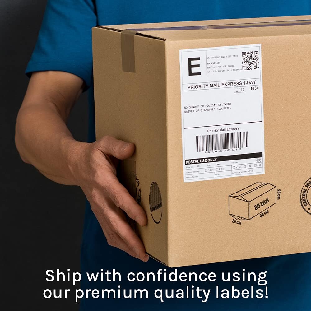 Premium Label Supply White Sticker Half Sheet Labels – 8.5" x 5.5" – Laser/Inkjet Compatible – (2 per Sheet), 200 Sheets - 400 Total Adhesive Labels