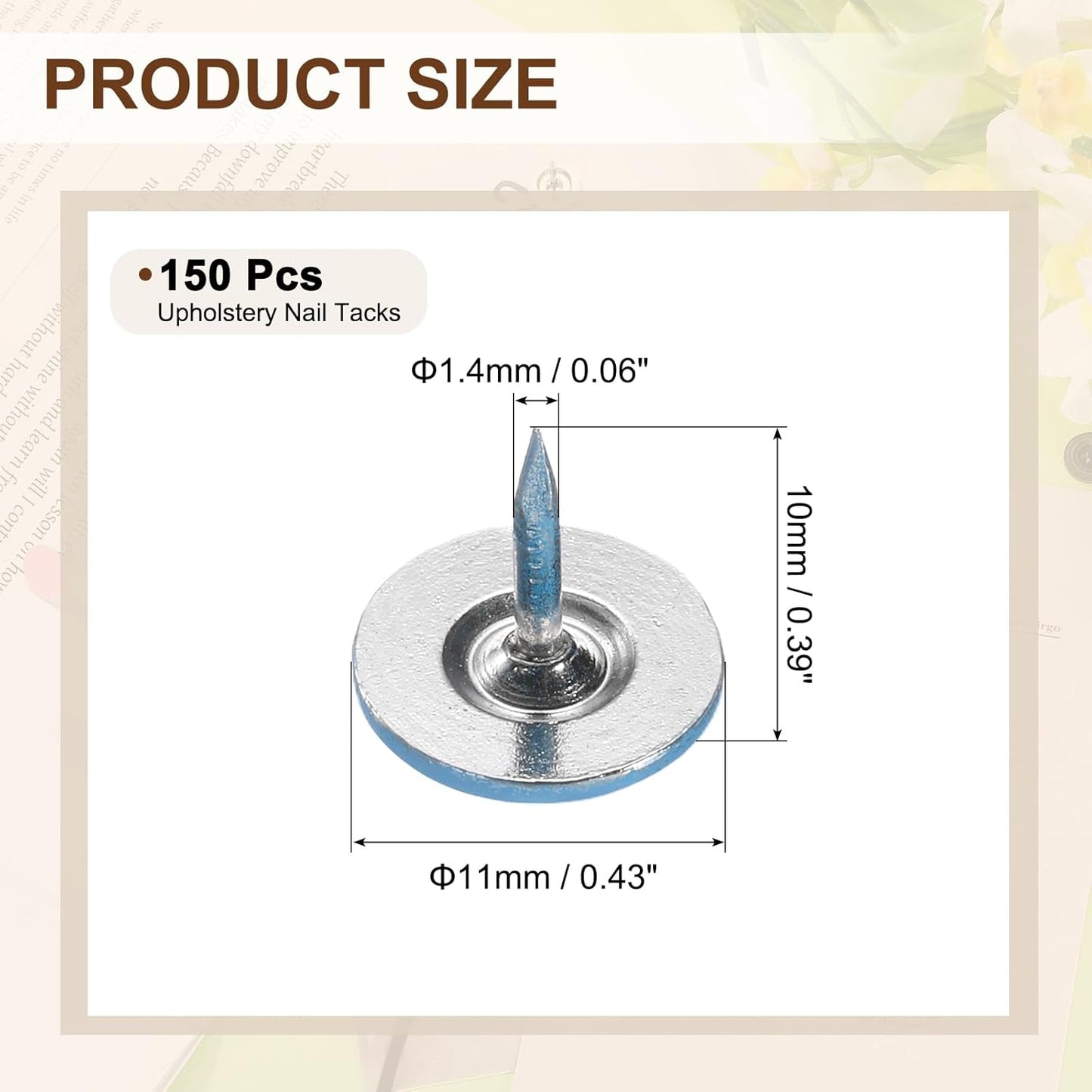 uxcell 150Pcs Upholstery Tacks, 11mmx10mm Flat Head Thumb Tack Decorative Furniture Nails Push Pins for Furniture Sofa Headboards, Blue