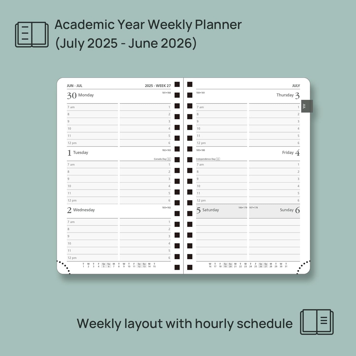 POPRUN Pocket Planner 2025-2026 (Purse Size 4'' x 6.25'') Academic Small Calendar (July 2025 - June 2026) with Hourly Time Slots, 100GSM Thick Papers, Spiral Leather Cover - Grey