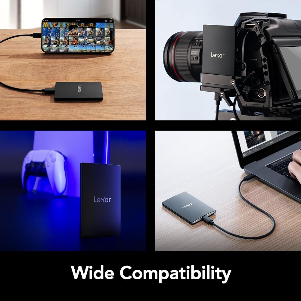 Lexar 4TB SL500 Portable SSD, Up to 2000MB/s, Compatible w/Type-C Laptops, iPhone 15/16, Smartphones, Tablets, PS5, Xbox, USB 3.2 Gen 2x2, Slim & Lightweight, External SSD, Black (LSL500X004T-RNBNU)