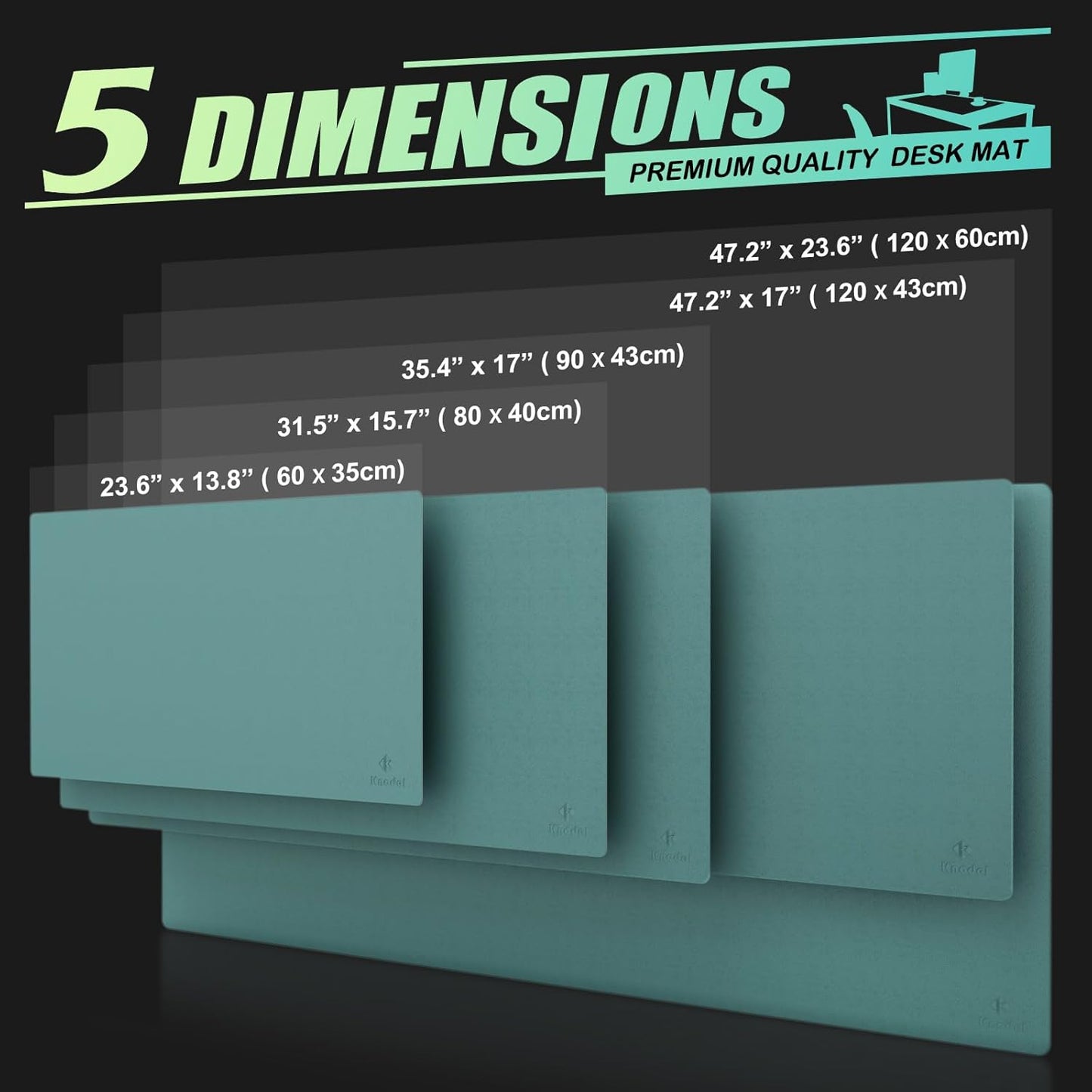 K KNODEL Small Office Leather Desk Mat, Mouse and Keyboard Pad, Computer and Laptop Mat, Desktop Protector and Cover, Writing Pad and Blotter (23.6"x13.8", Green)