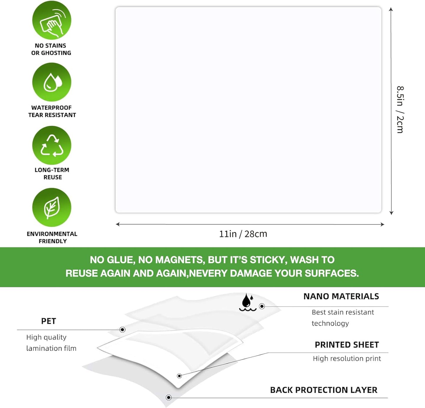 SVNOOC Multi-Use White Board Dry Erase Board Stickers for Wall Refrigerator Door Home Office Classroom, Reusable Lapboards, 8.5x11 inches, 3 Pack