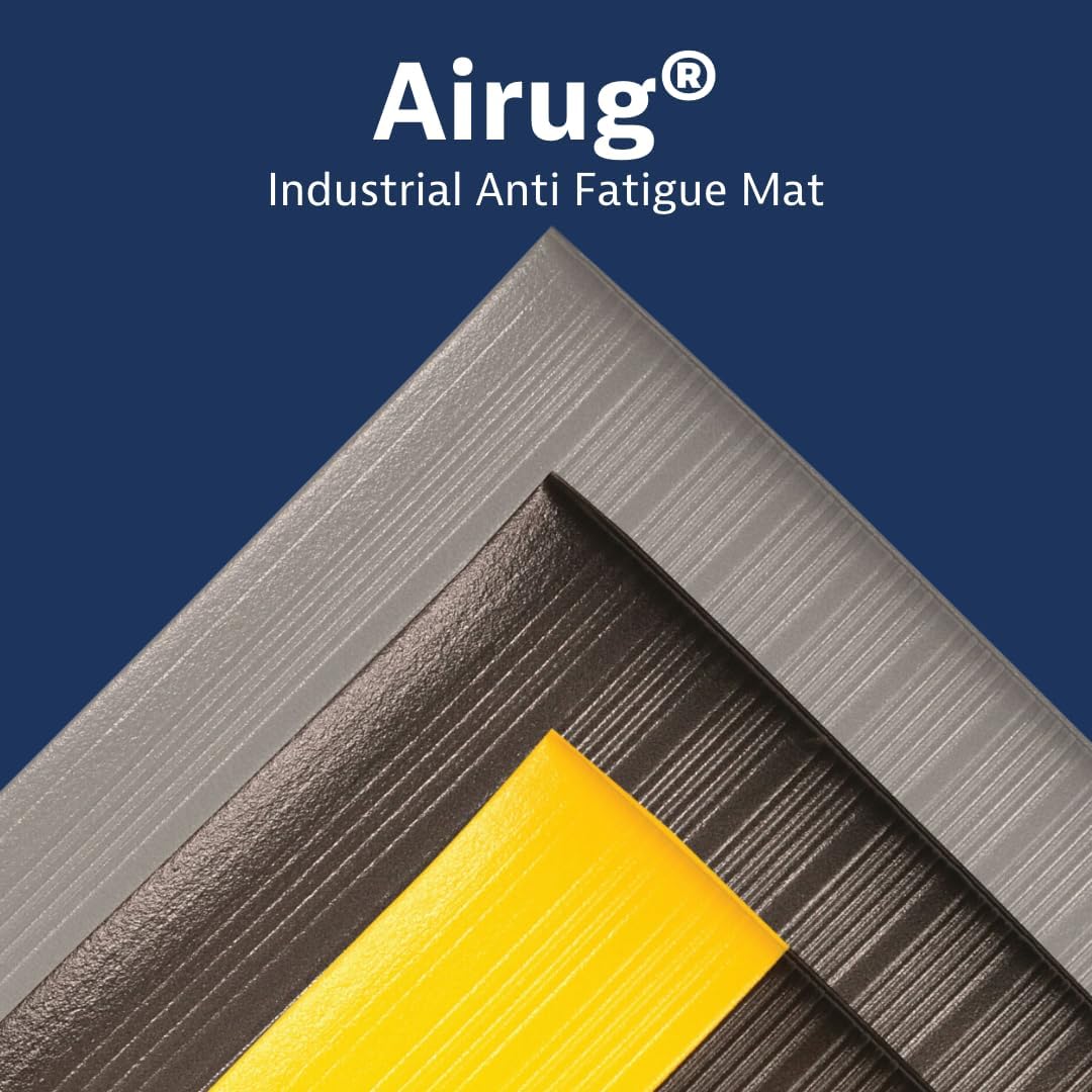 Notrax 410 Airug® 3' x 5' x 3/8" Anti Fatigue Mat, Enhanced Slip Resistance with Beveled Edges and Ribbed Surface, Ideal for Industrial and Commercial Workplaces, Gray, 410S0335GY