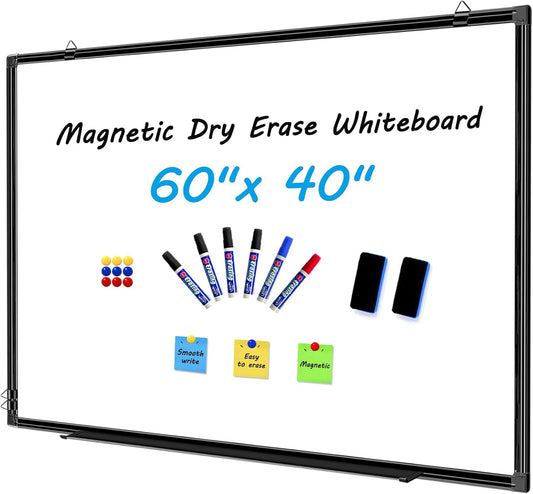 H-Qprobd 60"x40" White Board for Wall Large Magnetic Dry Erase Board with Black Aluminum Frame, Presentation Whiteboard Suitable for Home, Office, Classroom & Kitchen
