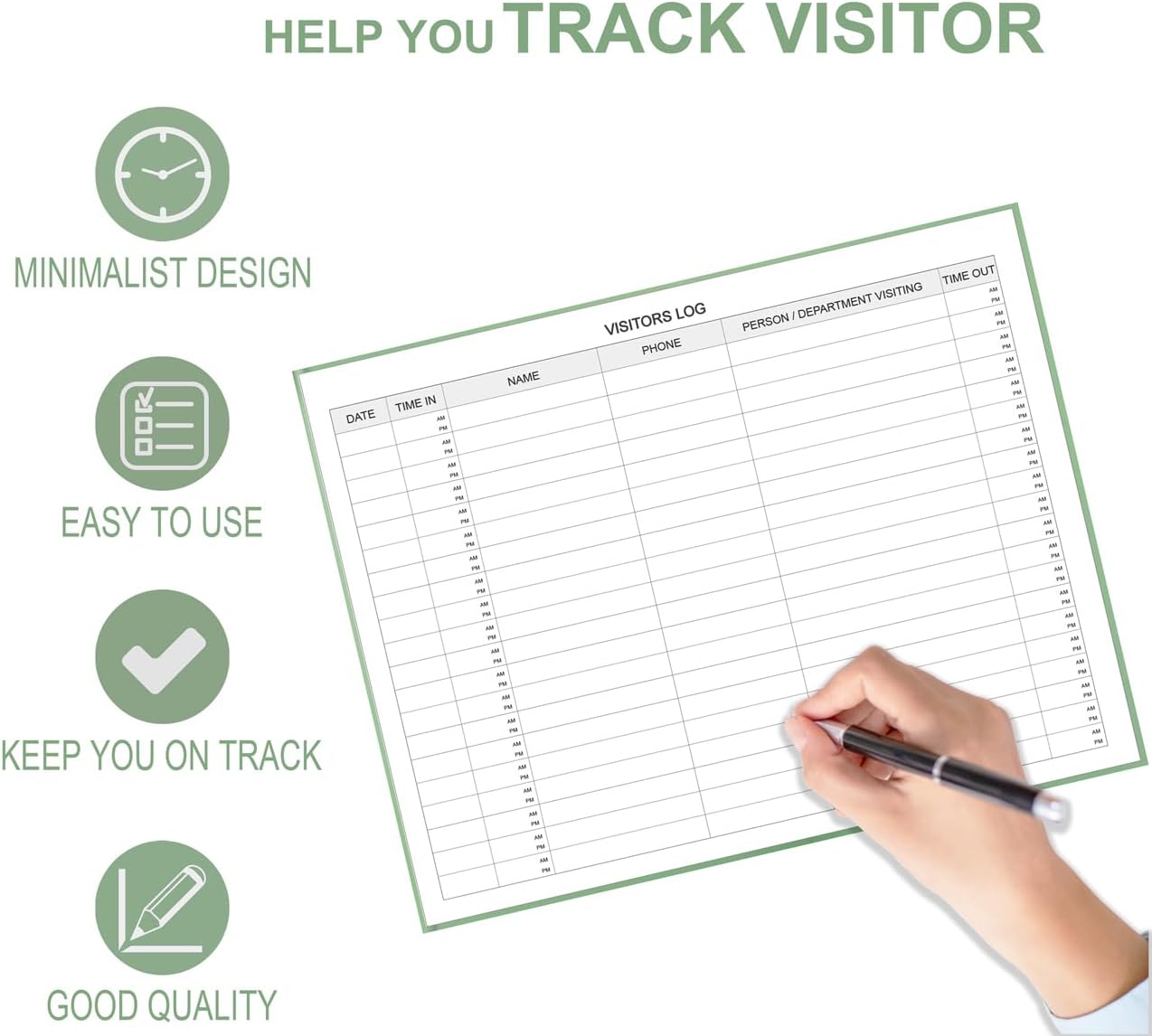 Visitors Register Book - Visitor Log Book with 120 Pages, 9" X 7", Green Hardbound Cover, Wedding Reception and Events Reception Supplies