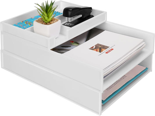 Stackable Letter Tray, 3 Pcs A4 Paper Tray, Desk Document File Organizer Set, Plastic Desk Paper Tray Organizer for A4 Paper Magazine, Receipts, Office Supplies,White