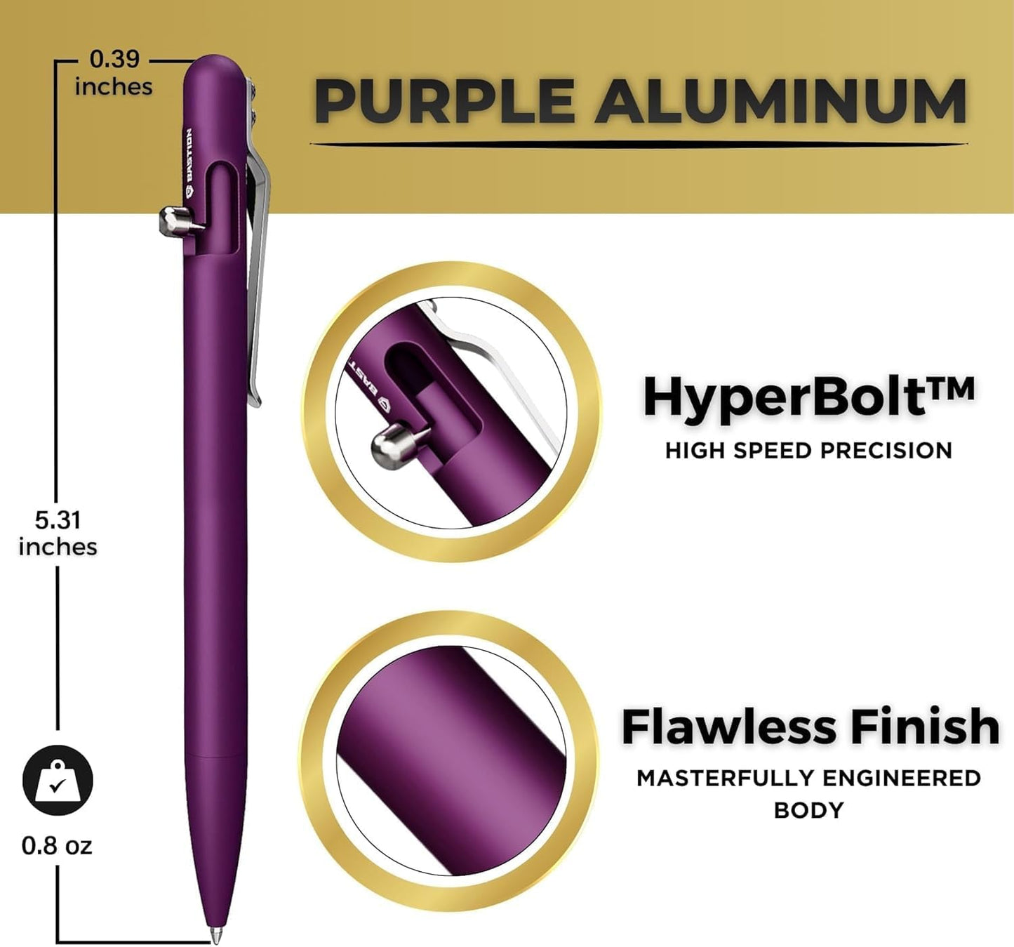 BASTION® Luxury Slim Bolt Action Pen, Lightweight Aluminum EDC Pen with Fine Tip, Professional Ballpoint Pen for School and Work - Purple