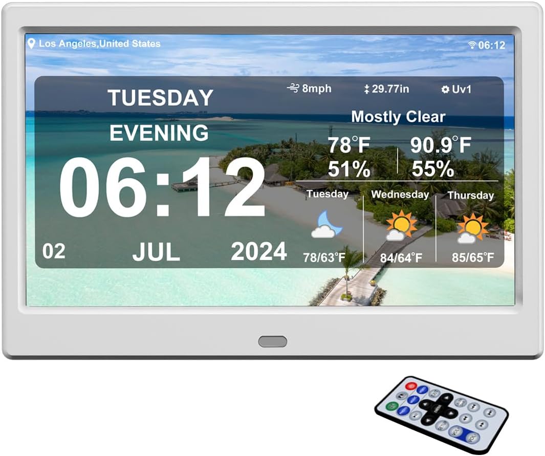 New Digital Weather Clock with Temperature Humdity Alarm Clock (10.1inch / White)